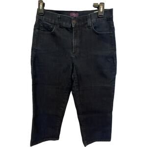 Nydj Womens Pants Blue Size 4P Capri Dark Wash Rhinestone Relaxed Comfy Denim